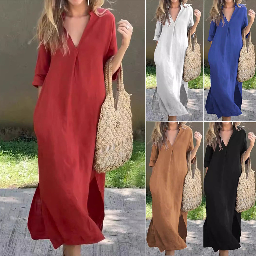 Robe maxi décontractée pour femmes avec décolleté en V caché