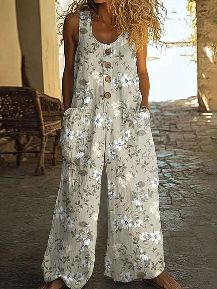 Salopette patchwork décontractée pour femmes avec détails en boutons R&B