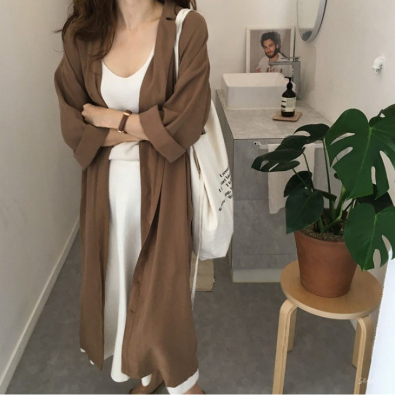 Robe chemise pour femme avec ceinture à nouer et manches trois-quarts décontractées Echo Archive