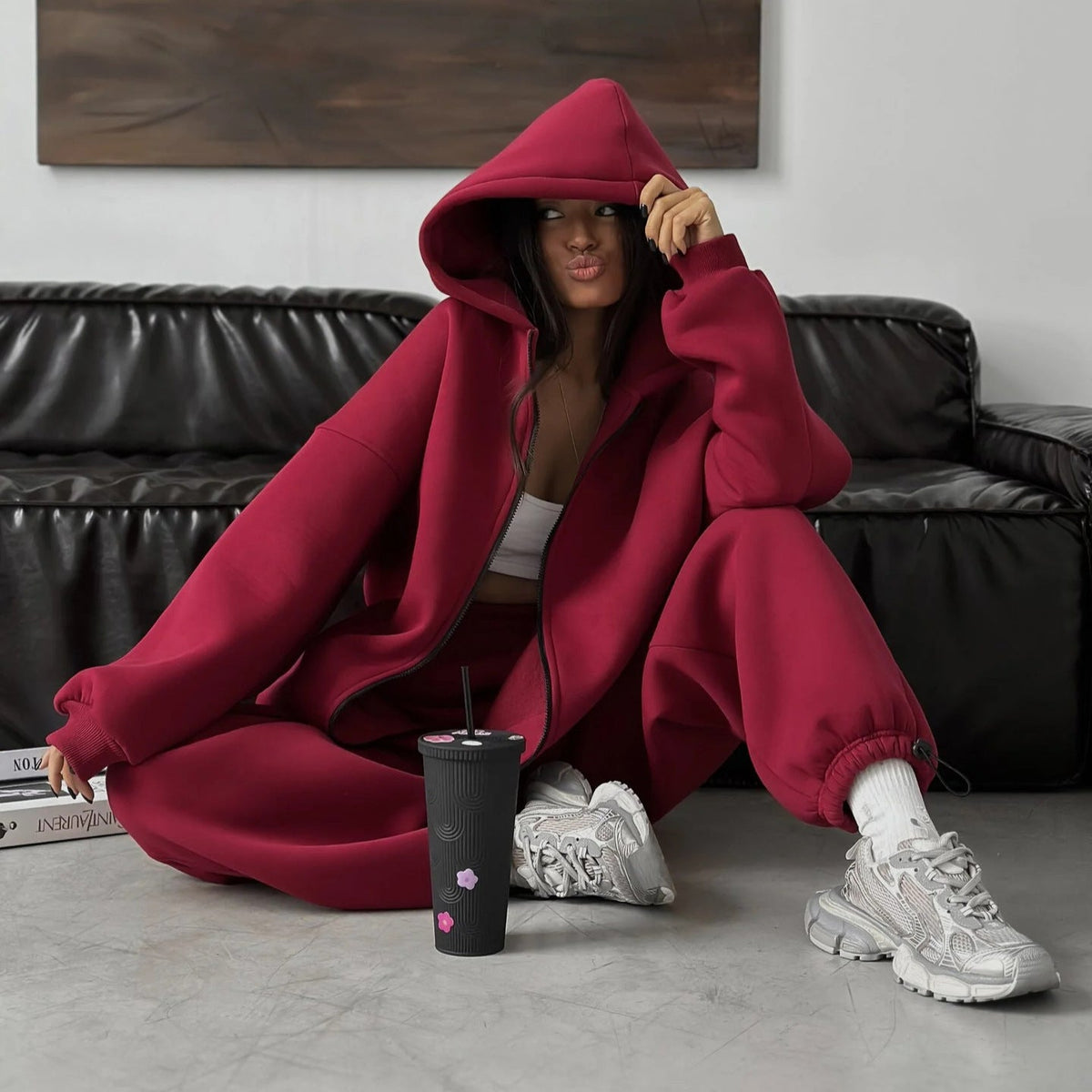 Veste à capuche oversize pour femmes avec fermeture éclair cachée et look Scuba confortable Echo Archiv