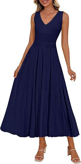 Robe plissée pour femmes avec décolleté en V et ourlet évasé R&B