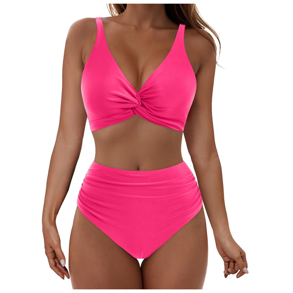 Ensemble de bikini taille haute pour femmes avec haut enroulé élégant R&B