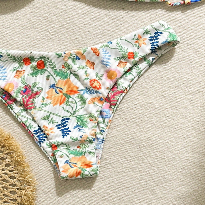 Bikini floral pour femmes avec rembourrage amovible et cordons réglables R&B