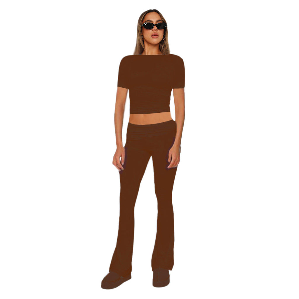Ensemble femme crop en jersey stretch avec pantalon taille haute évasé Echoarchiv