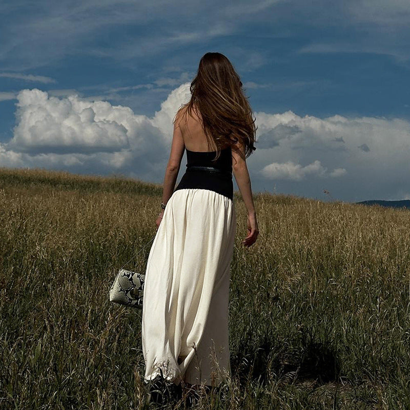 Robe Maxidame Élégante avec un Design Haut Fermé et Deux Détails de Couleur Heidi-Mode