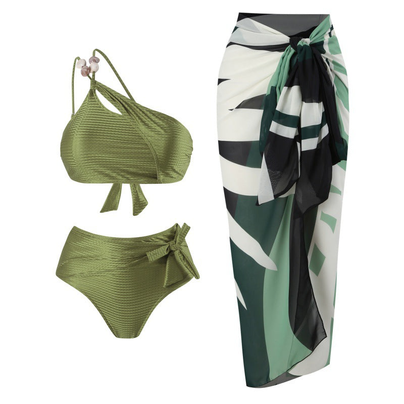 Bikini femme taille haute avec coupe asymétrique et design enroulé raffiné R&B