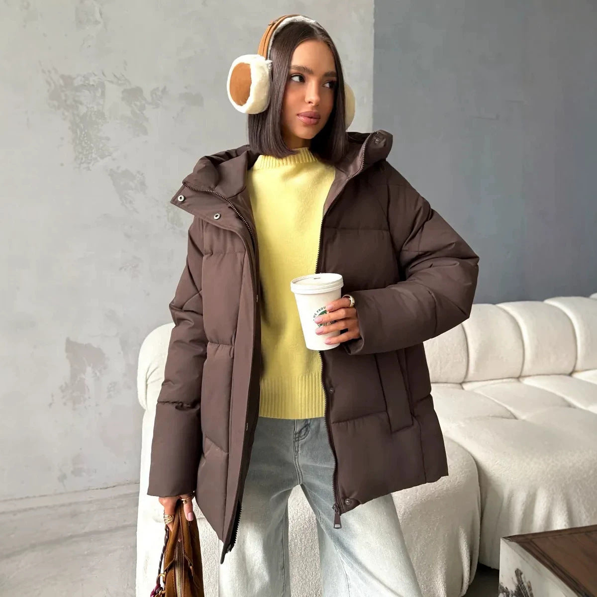 Veste matelassée oversize pour femmes avec capuche et poches intégrées