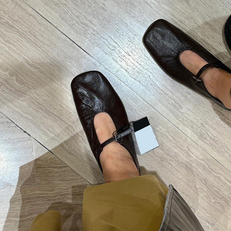 Ballerines T-Strap élégantes pour femmes en cuir de haute qualité R&B