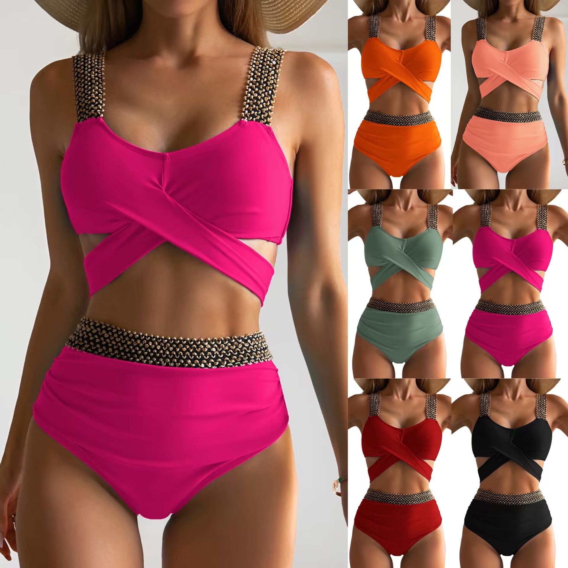 Ensemble de bikini taille haute pour femmes avec haut à nouer stylé R&B