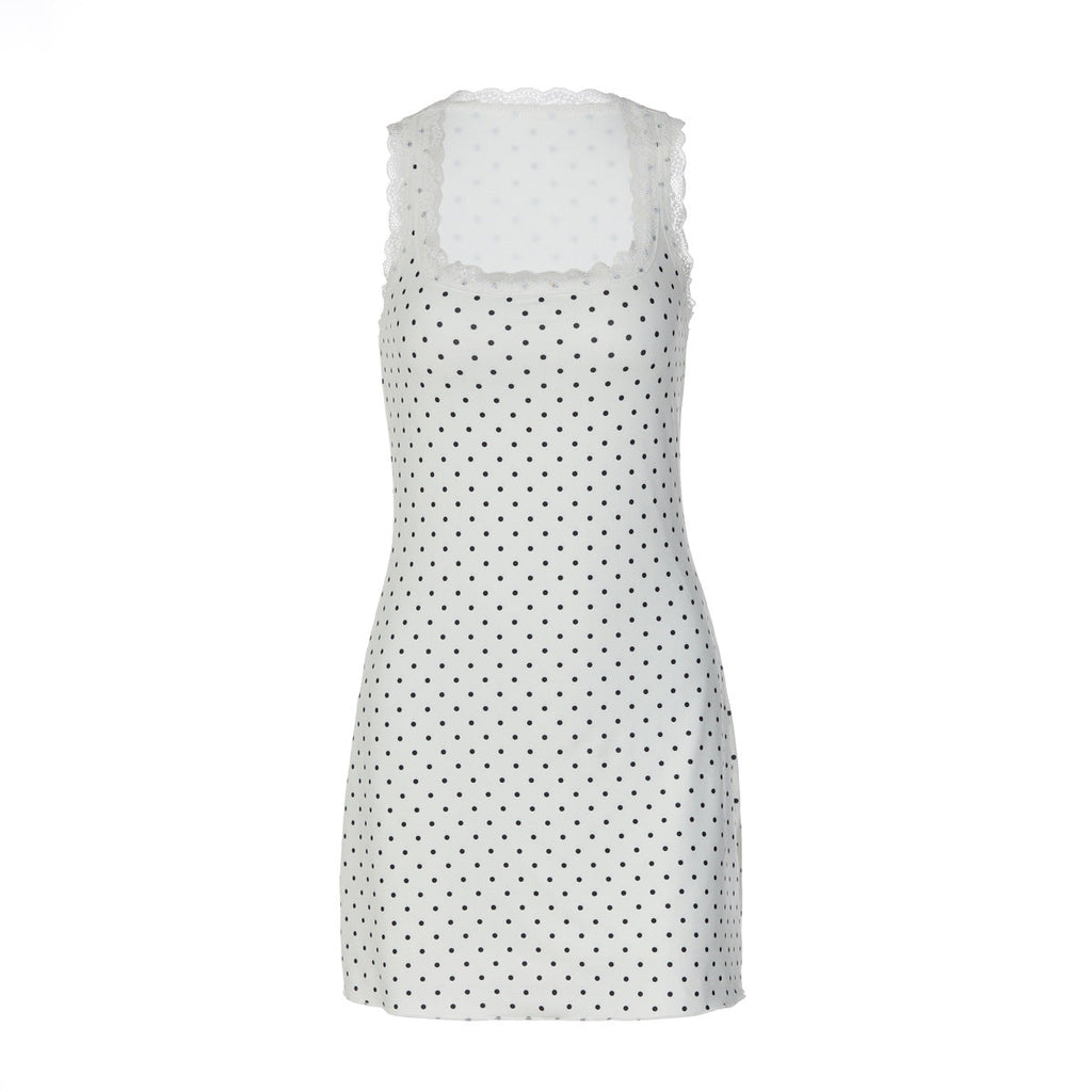 Robe mini ludique à pois et dentelle pour femmes R&B