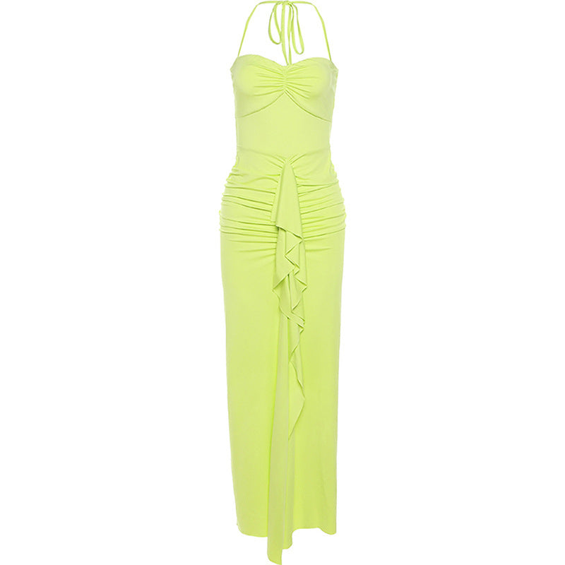 Robe maxi élégante pour femmes avec des détails de volants raffinés et des bretelles spaghetti Heidi-Mode