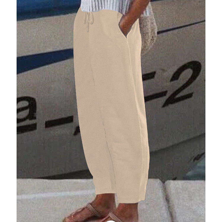 Pantalon Harem Femme Cheville avec Cordon, Poches Latérales et Taille Élastique Echoarchiv