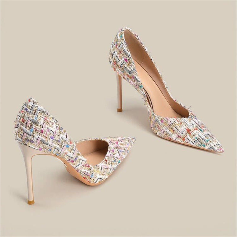 Pumps à talons hauts pointus élégants pour femmes avec design tressé R&B