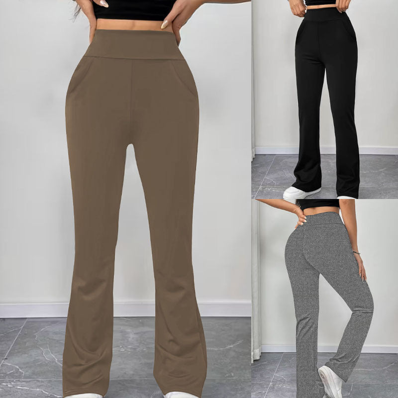 Pantalon de yoga taille haute pour femmes avec jambe évasée et poches Echoarchiv