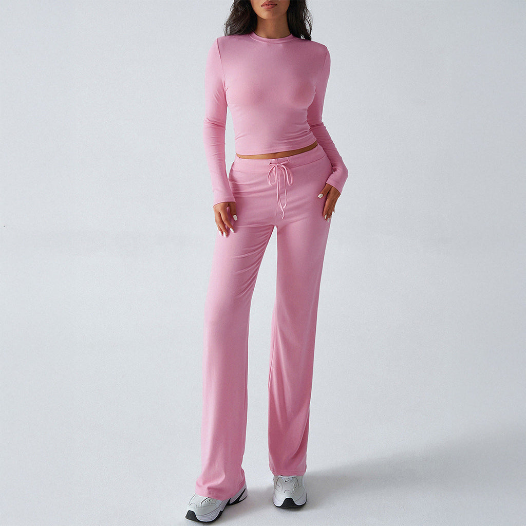 Ensemble de deux pièces pour femmes : top court à manches longues cintré et pantalon lounge ample en jersey stretch Echo Archiv