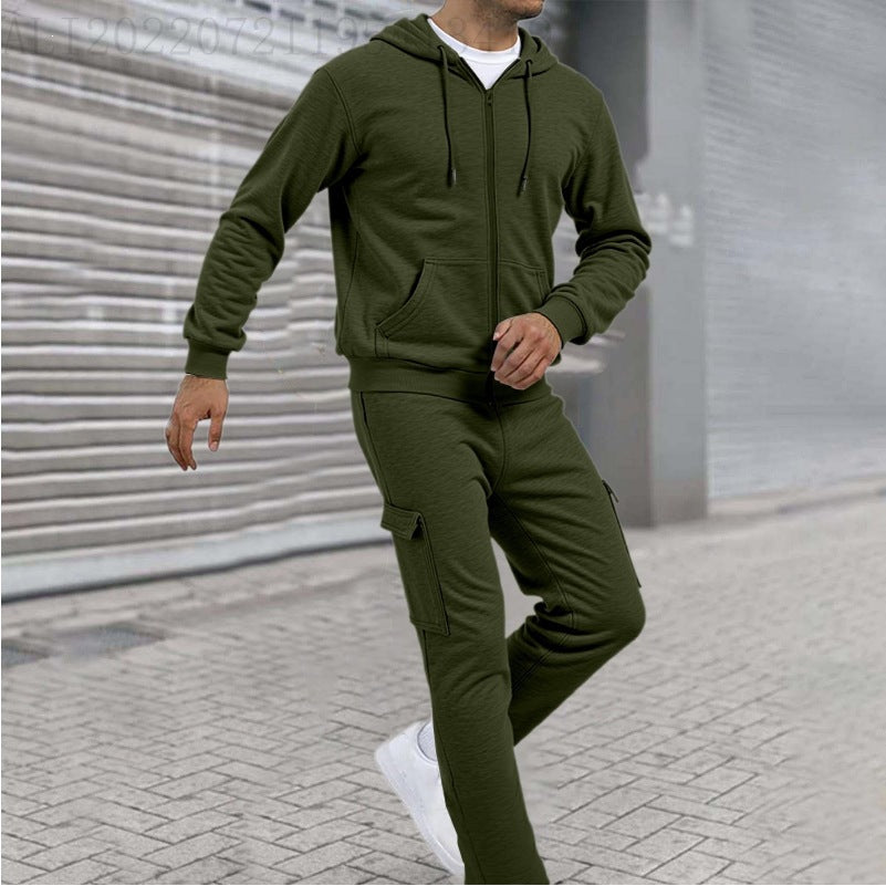 Ensemble de sweat à zip athlétique pour hommes avec pantalon de jogging cargo, coutures ergonomiques et bords côtelés Echo Archiv