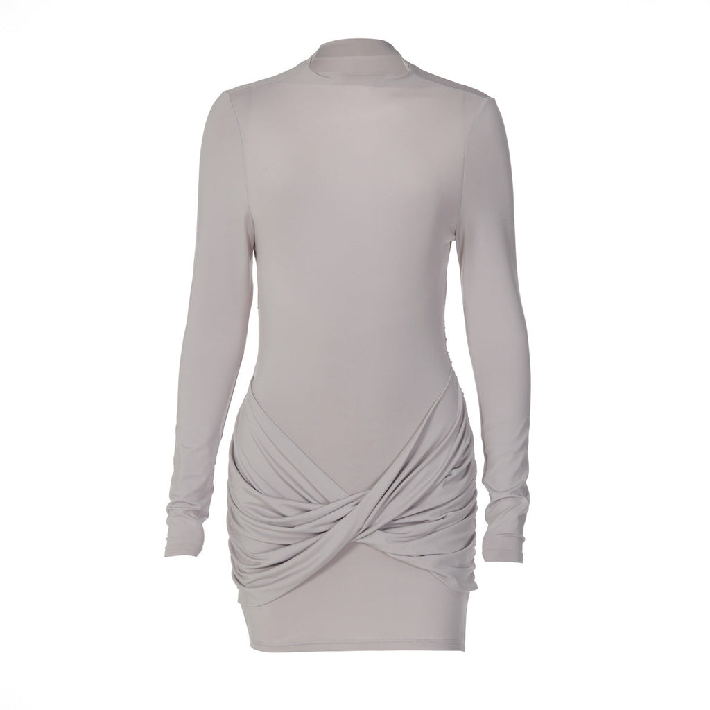 Robe courte ajustée pour femmes avec encolure ronde et fronces Heidi-Mode