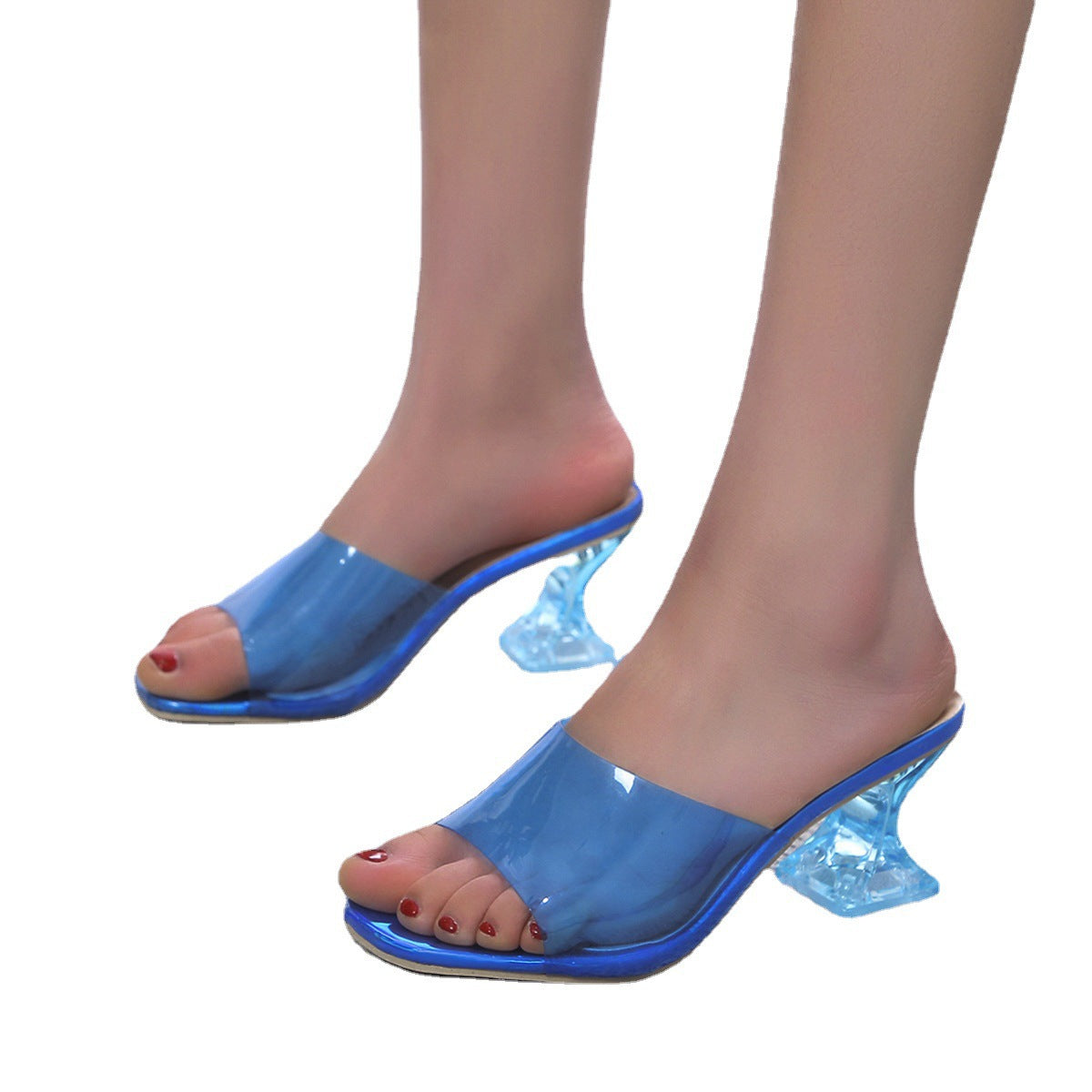 Mules transparentes pour femmes avec un bloc de mode et un confort de semelle R&B