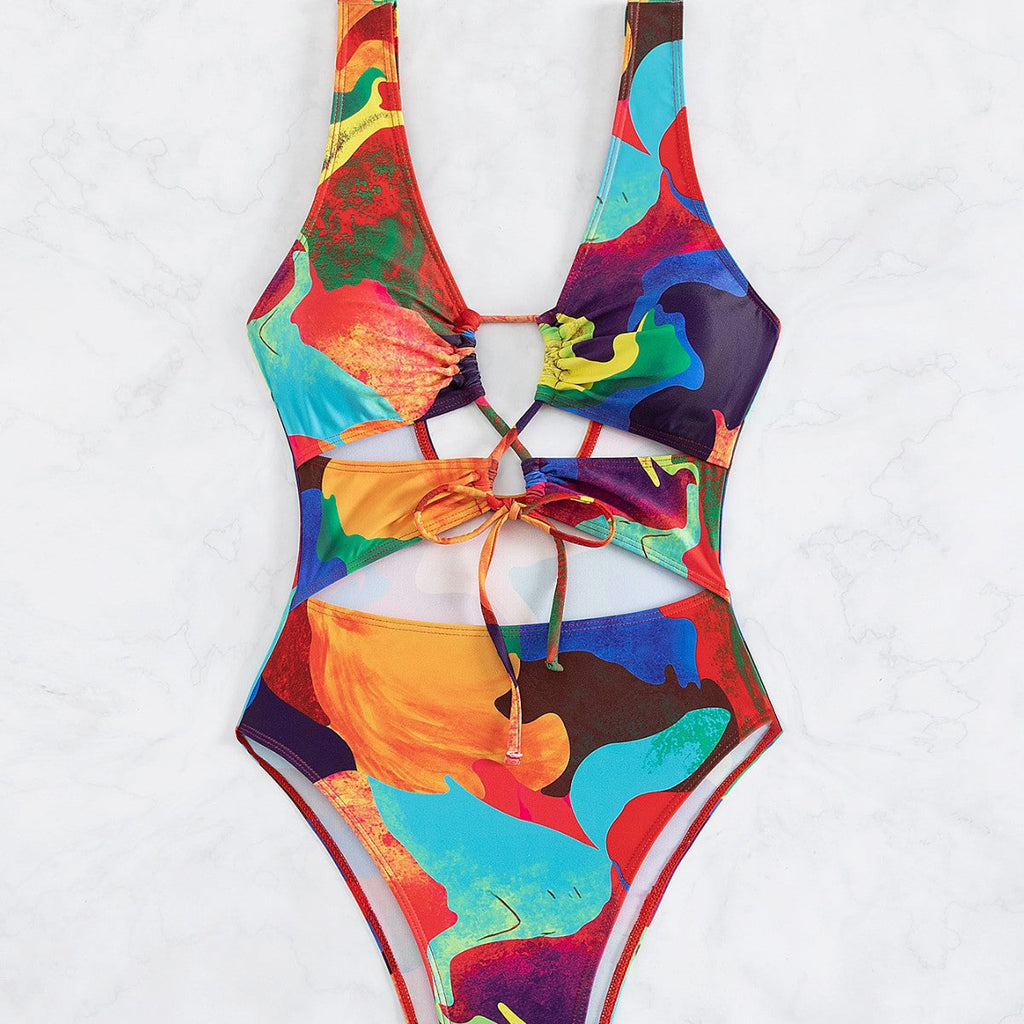 Maillot de bain une pièce pour femmes avec design coloré à découpes R&B