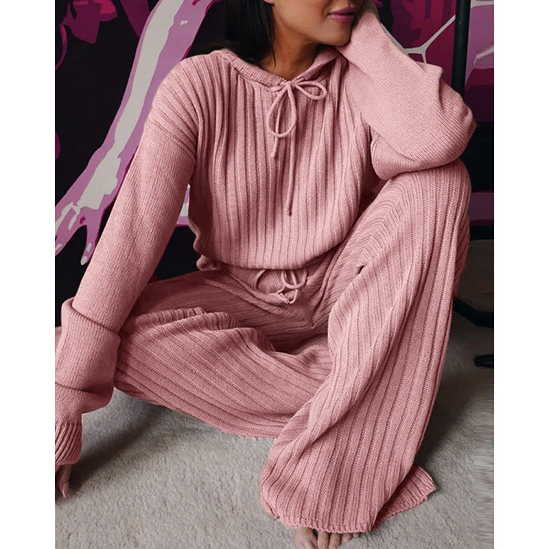 Ensemble de Loungewear en Tricot Côtelé pour Femmes avec Sweat à Capuche et Pantalon Large à Cordon Echo Archive