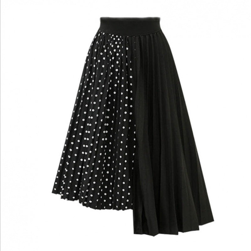 Jupe midi plissée asymétrique pour femmes avec panneau à pois et taille élastique Echo Archive