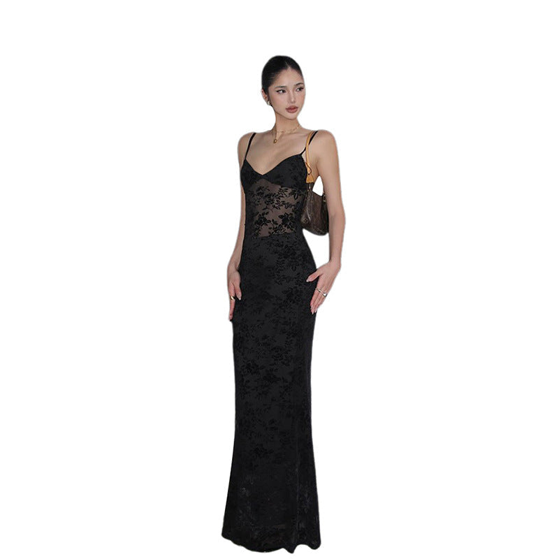 Robe Maxi Élégante en Dentelle pour Femmes avec Bretelles Fines et Effet Transparent Heidi-Mode