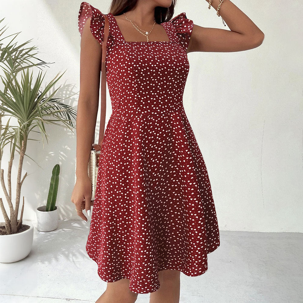 Robe A-ligne décontractée pour femmes avec décolleté carré et manches volantées