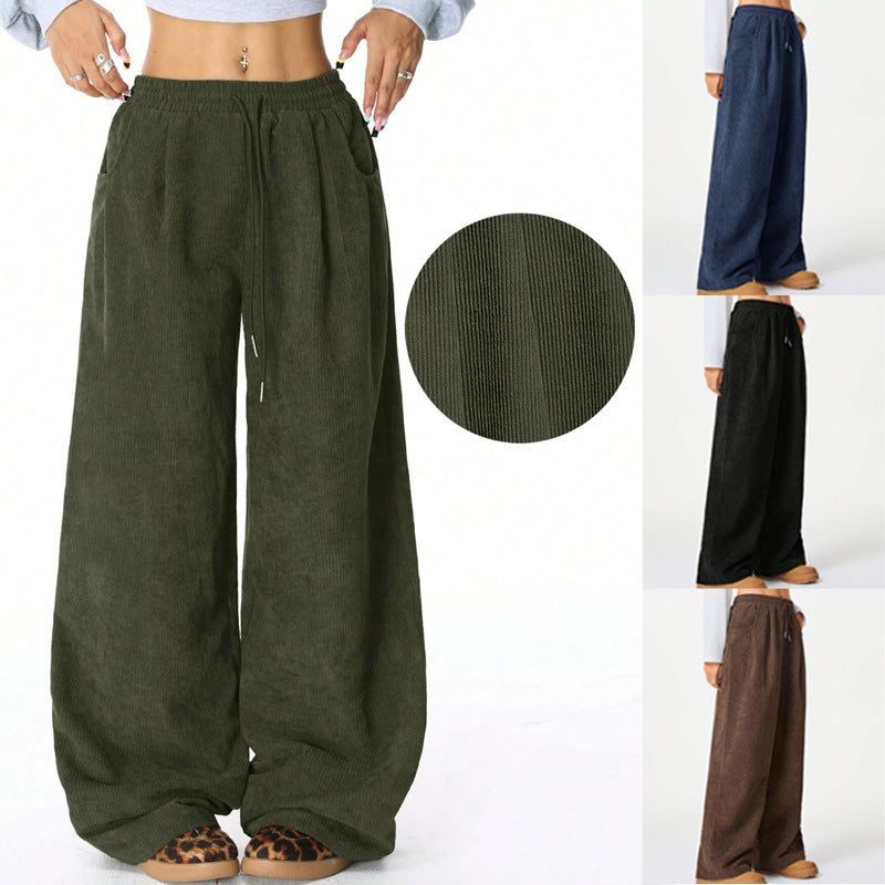 Pantalons Lounge en Velours Côtelé à Taille Haute pour Femmes Echoarchiv