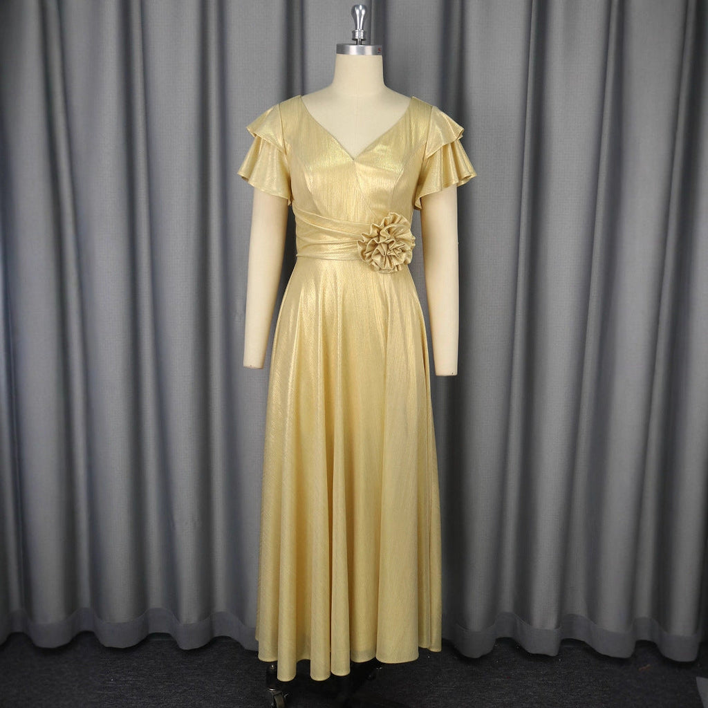 Robe de soirée glamour pour femmes avec décolleté en V élégant et volants volumineux R&B