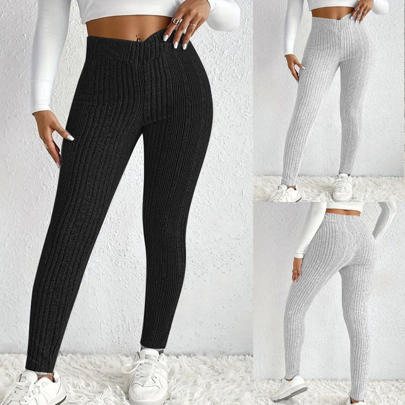 Leggings en maille côtelée taille haute pour femmes avec coupe sculptante Echoarchiv