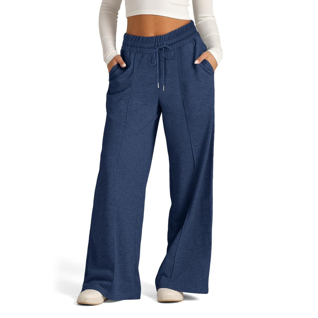 Pantalon large taille haute pour femmes avec cordon de serrage, poches latérales et couture avant Echoarchiv