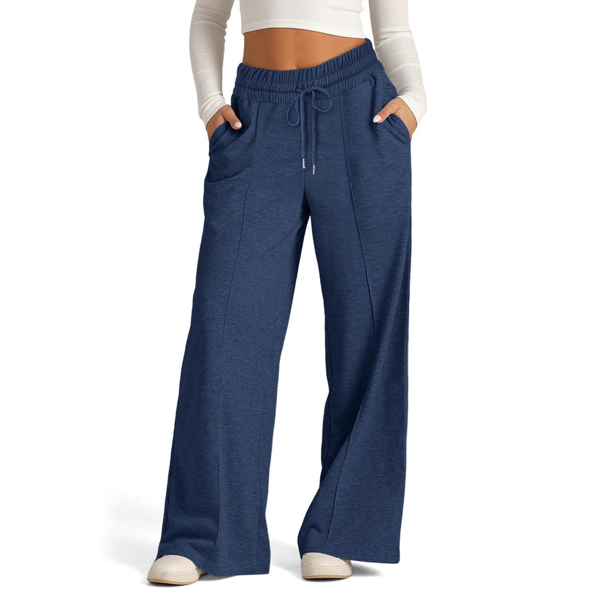 Pantalon large taille haute pour femmes avec cordon de serrage, poches latérales et couture avant Echoarchiv