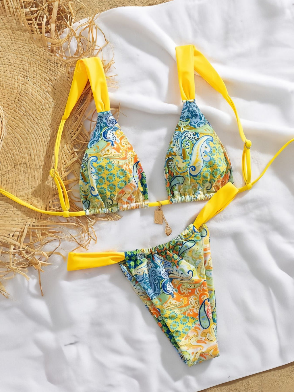 Bikini triangle pour femmes avec motif paisley coloré et bretelles réglables R&B