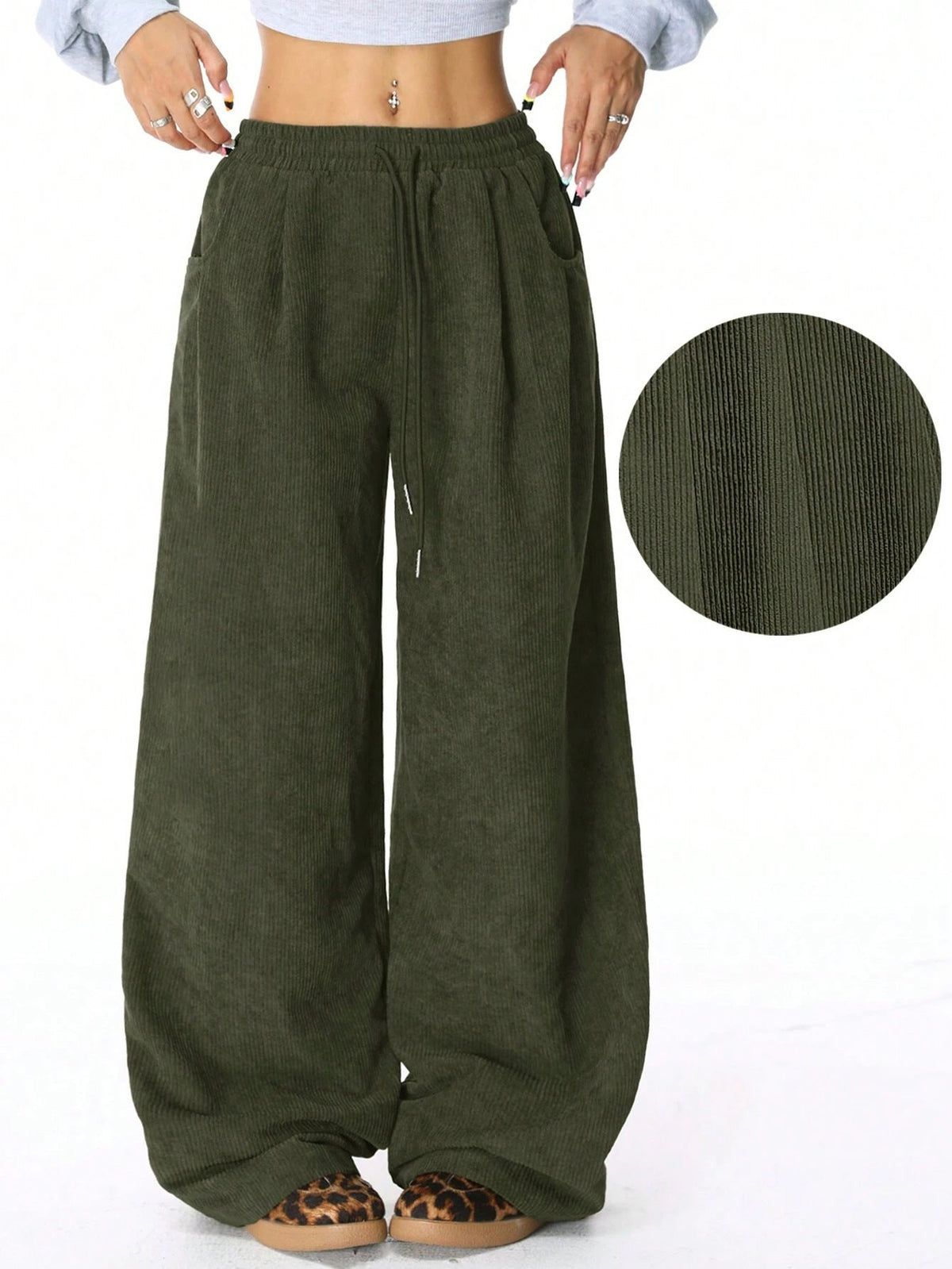 Pantalons Lounge en Velours Côtelé à Taille Haute pour Femmes Echoarchiv
