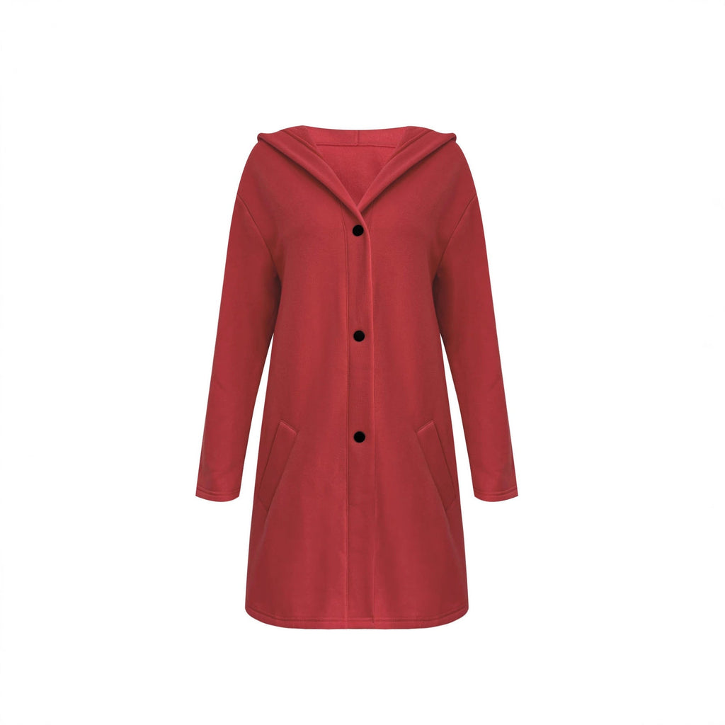 Manteau long à capuche pour femmes en sweat doux avec fermeture à boutons-pression et poches latérales Echoarchiv
