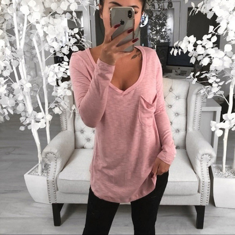 Tunique oversized décontractée pour femmes avec décolleté en V, poche poitrine et ourlet allongé Echo Archive