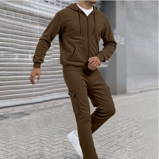 Ensemble de sweat à zip athlétique pour hommes avec pantalon de jogging cargo, coutures ergonomiques et bords côtelés Echo Archiv