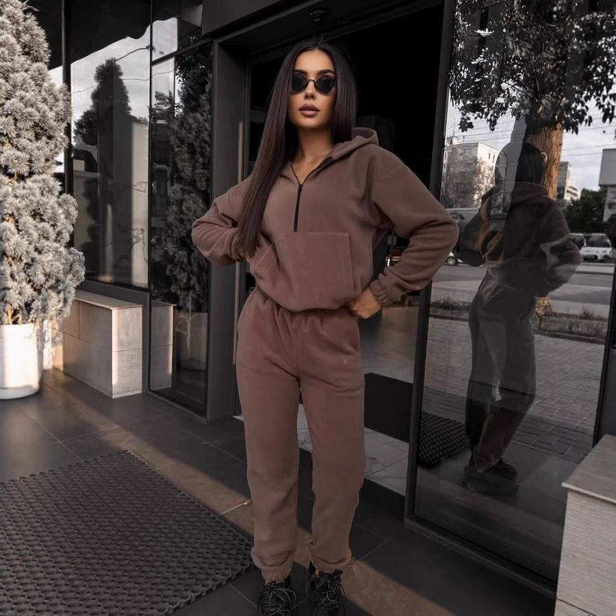 Ensemble de sport en polaire pour femmes avec sweat à capuche zippé mi-haut et pantalon de jogging décontracté Echo Archive