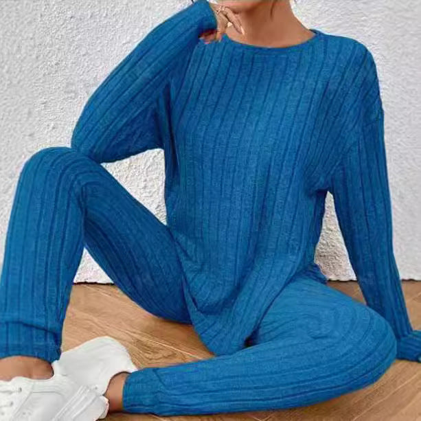 Ensemble Relax en Tricot Rippé pour Femmes avec Col Rond et Jogger Slim Echoarchiv