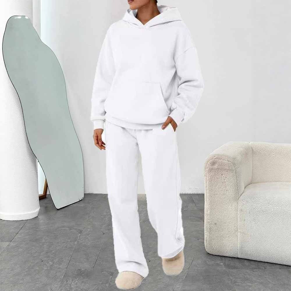 Ensemble de loisirs pour femmes en deux parties avec sweat à capuche, poche kangourou et pantalon de lounge droit en mélange de coton doux Echo Archiv