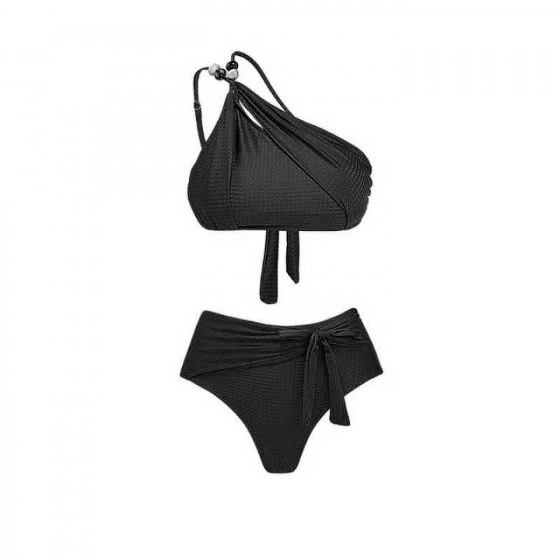 Bikini femme taille haute avec coupe asymétrique et design enroulé raffiné R&B
