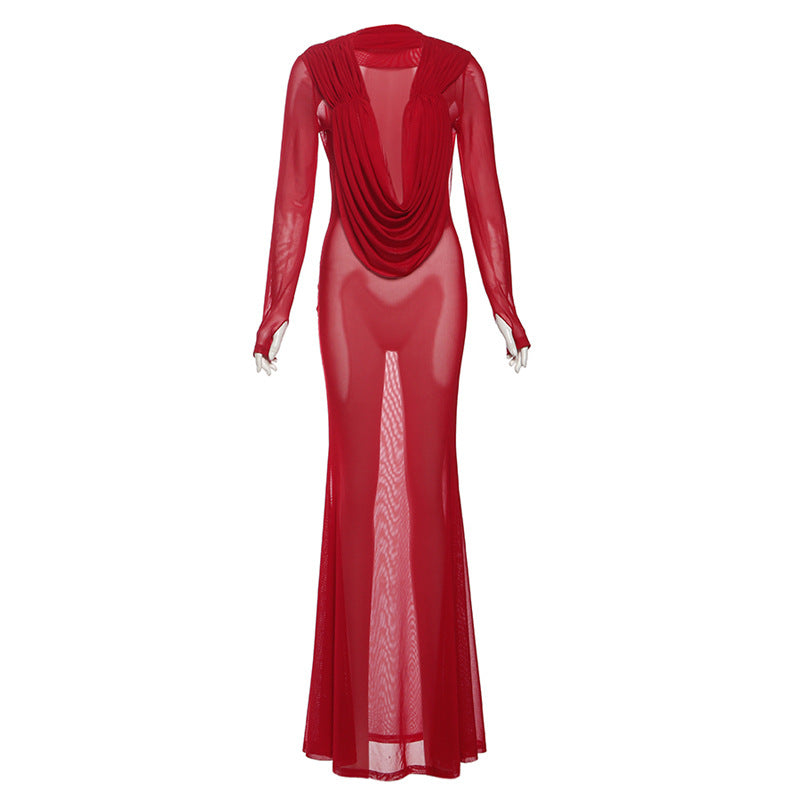 Robe longue élégante pour femmes avec décolleté en V profond et fronces Heidi-Mode