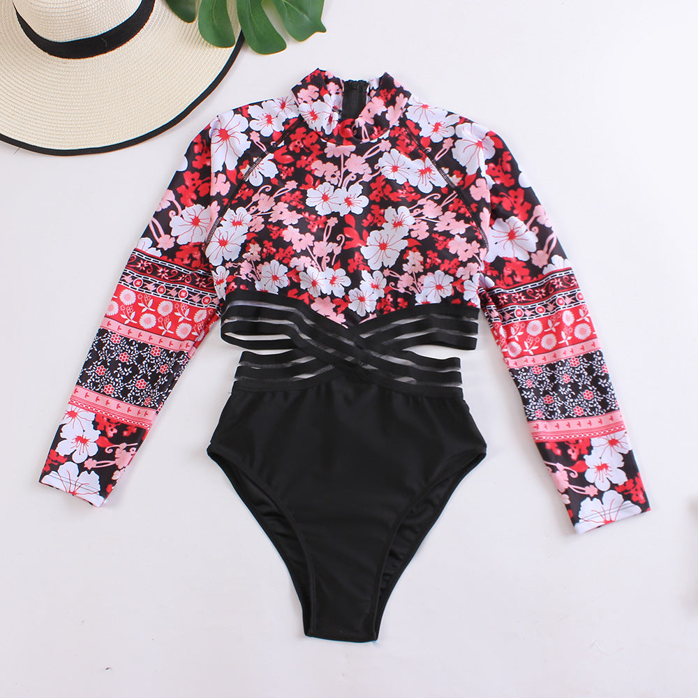 Maillot de bain à manches longues pour femmes avec design floral Drune