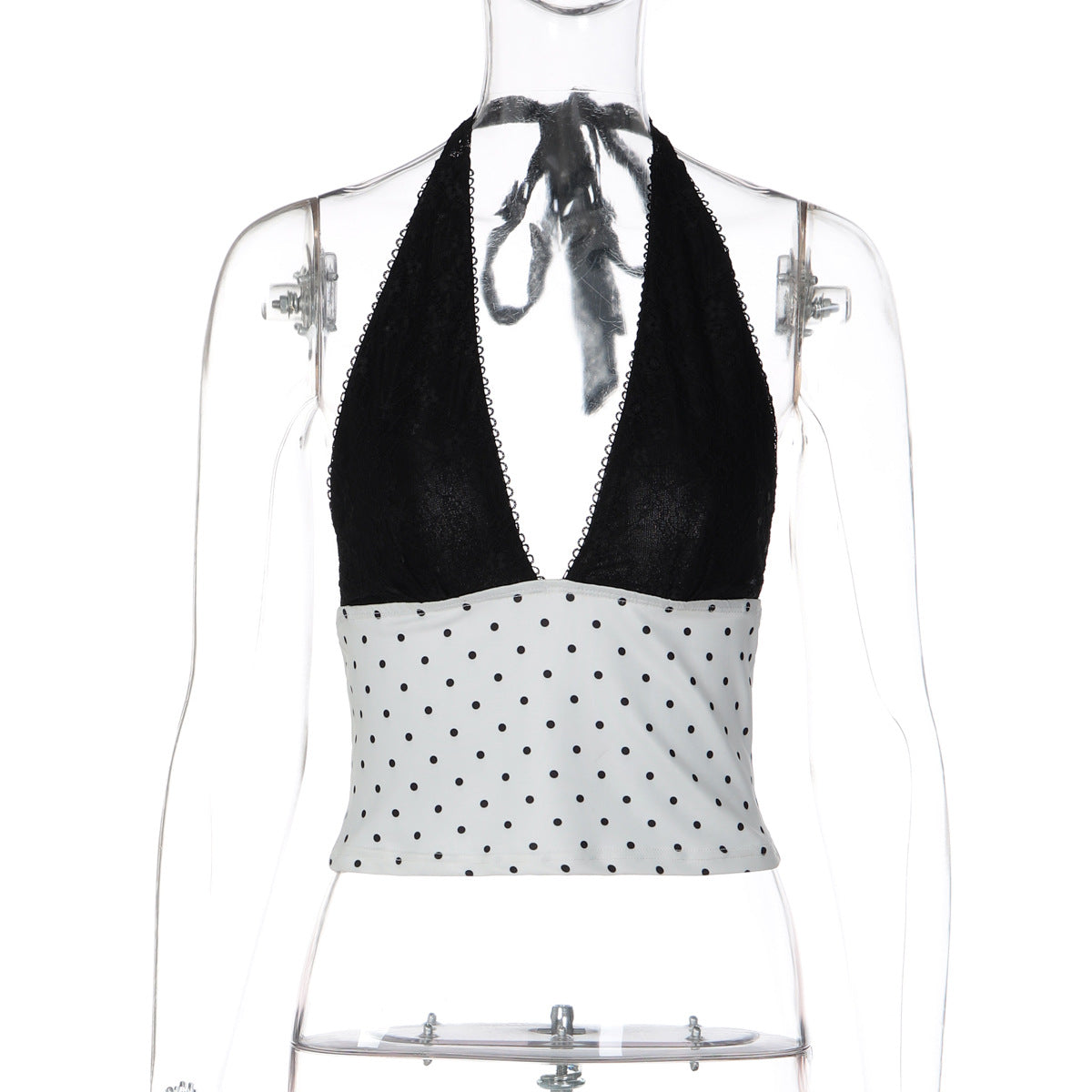 Débardeur à pois ludique pour femmes avec insert en dentelle transparente R&B