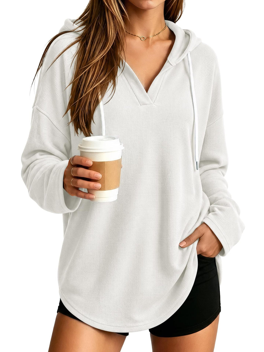 Pull à capuche décontracté pour femmes avec texture en gaufre