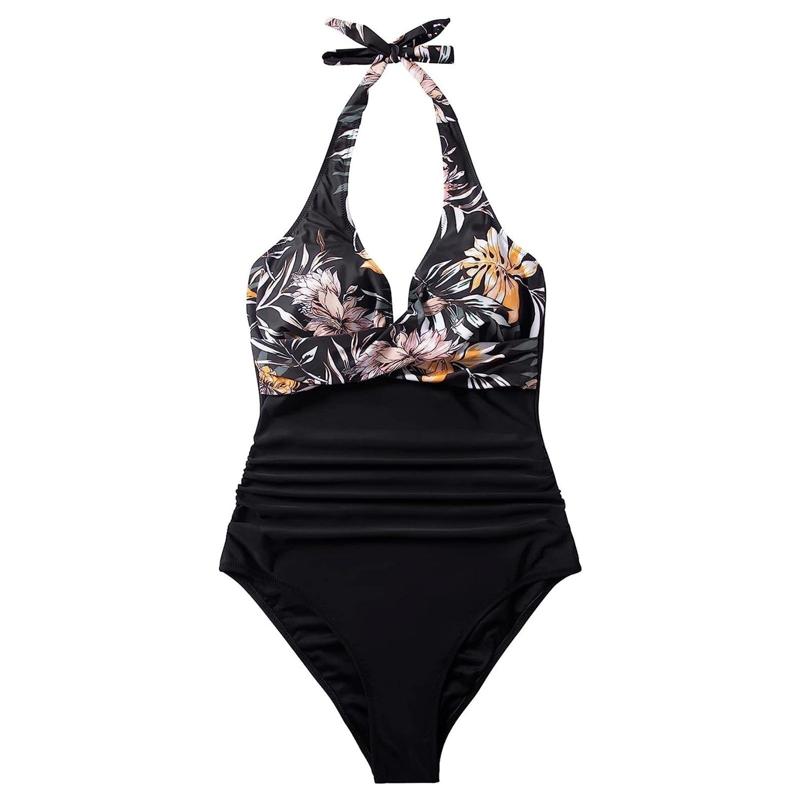 Maillot de bain une pièce femme à décolleté haut avec haut floral R&B