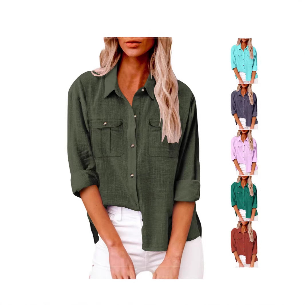 Chemisier oversize léger pour femmes en mélange de coton avec poches poitrine