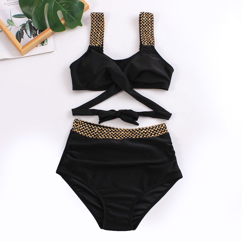 Ensemble de bikini taille haute pour femmes avec haut à nouer stylé R&B