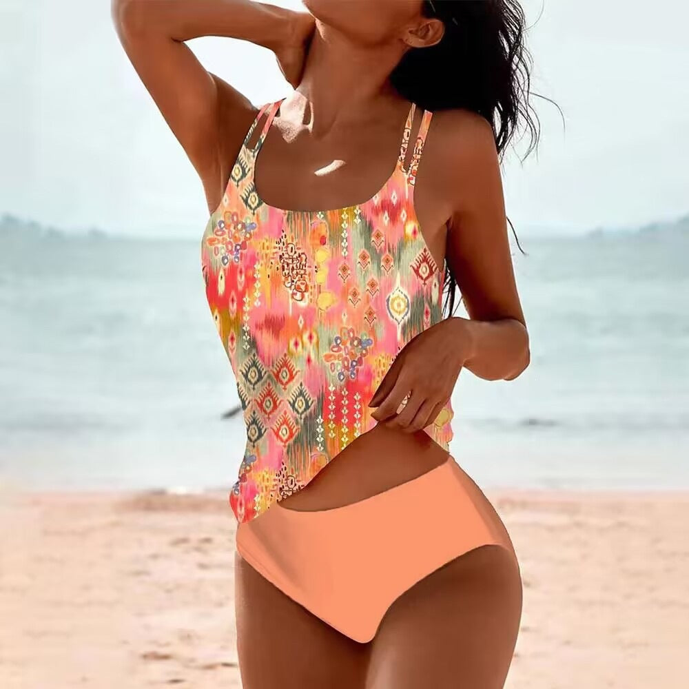 Tankini pour femmes avec motif floral et coupe sportive R&B