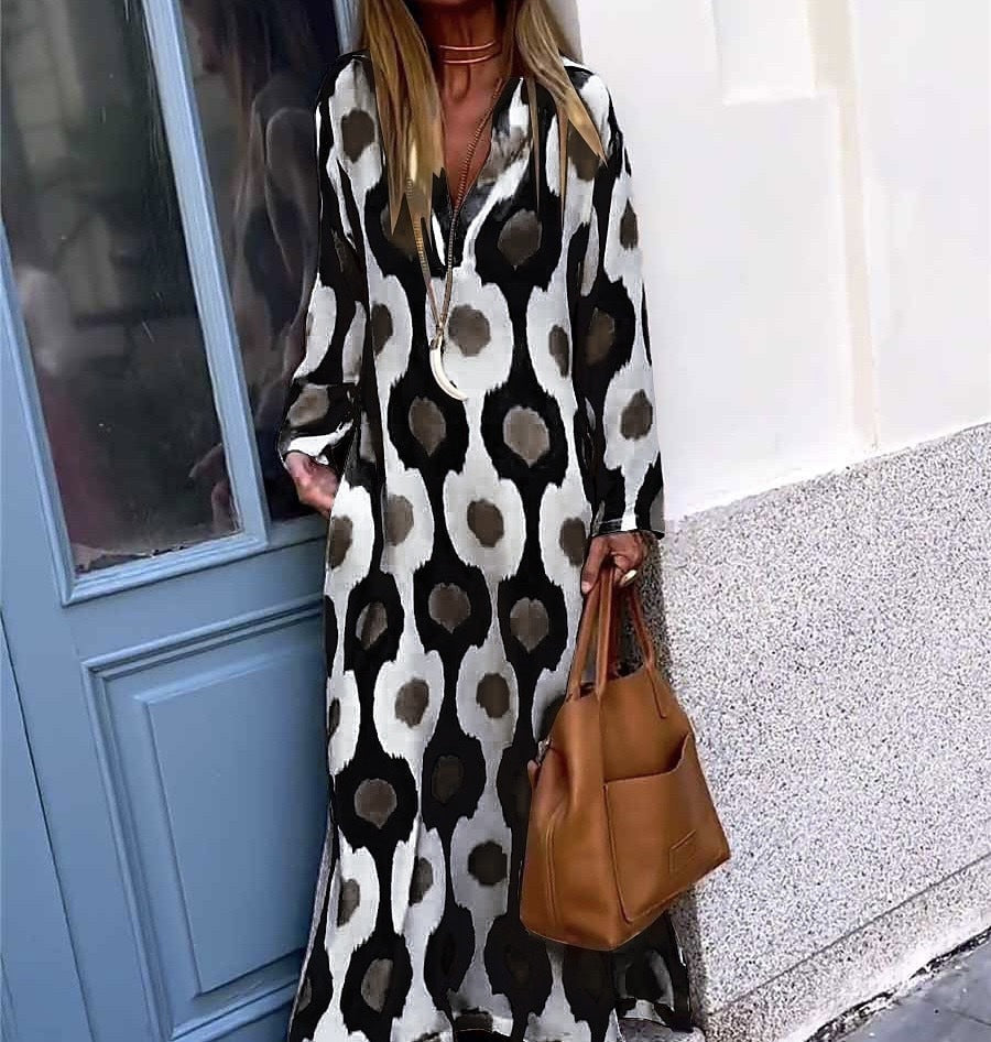 Robe maxi Boho longue pour femmes avec décolleté en V, coupe décontractée et imprimé all-over saisissant Echoarchiv